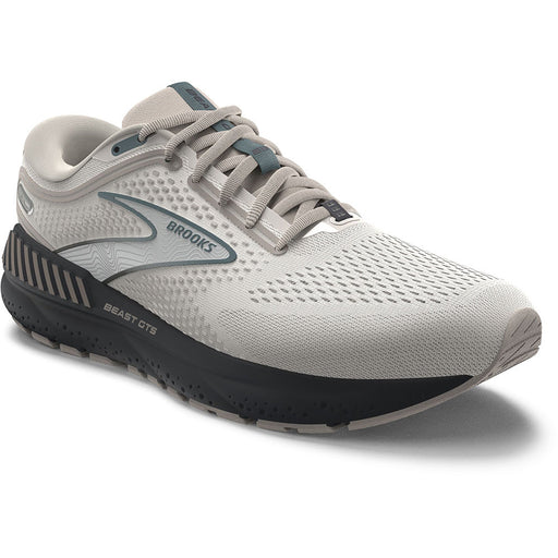 Quarter view Men's Brooks Footwear style name Beast GTS 23 Extra Wide in color Chateau Gray/White Sand/Blue. Sku: 110401-4E216