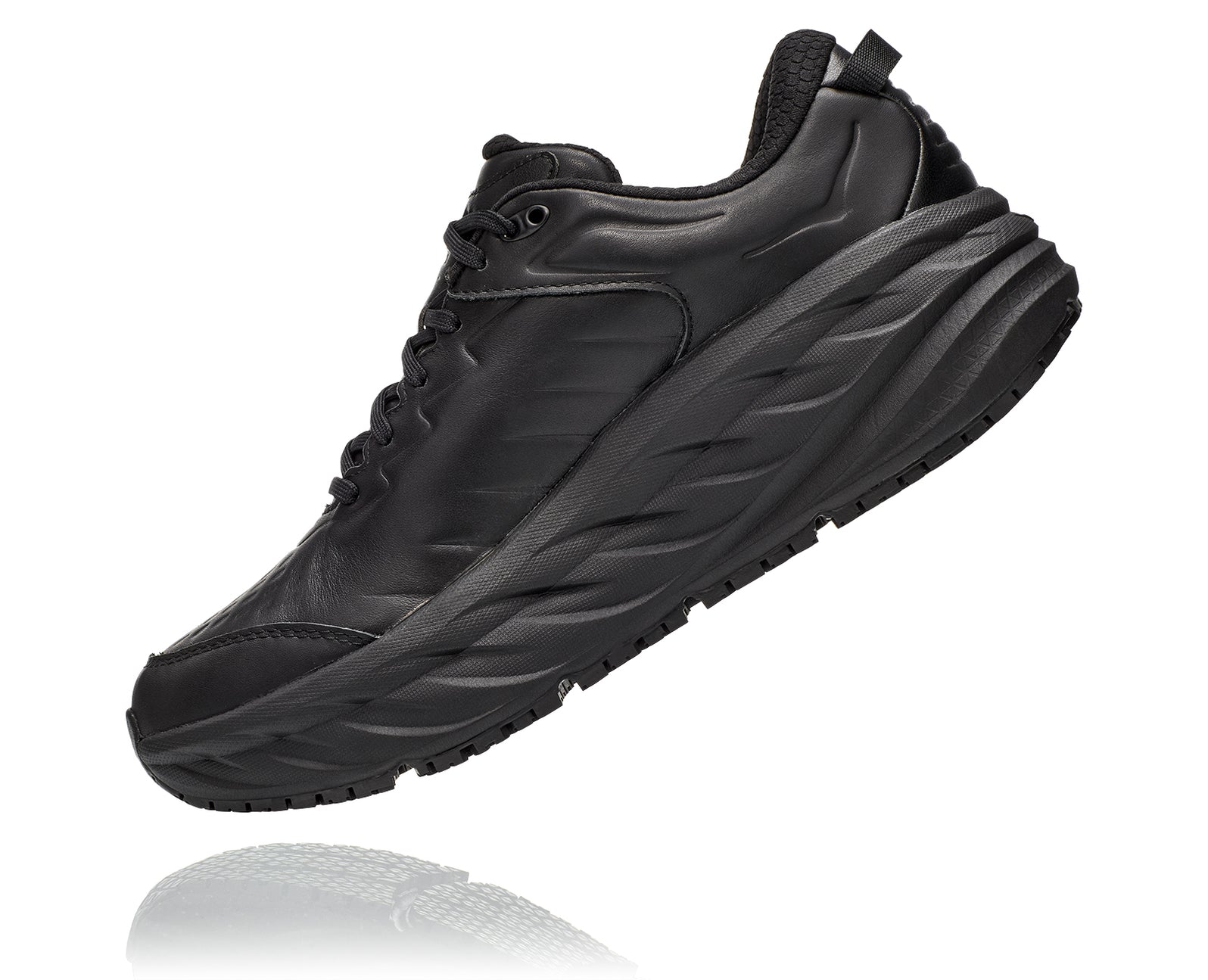 Men's Hoka Bondi Slip Resistant Leather in Black/ Black. Sku