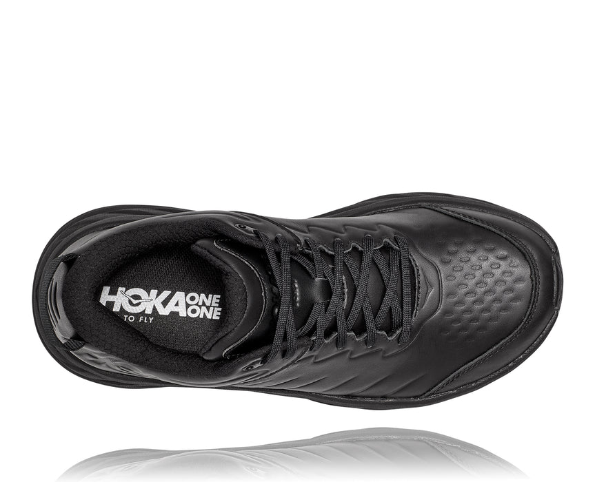 Top down view Men's Hoka Bondi Slip Resistant in Black. Sku: 1110520BBLC
