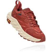 Quarter view Women's Hoka Anacapa Low Gore-Tex in Cherry Mahogany / Hot Sauce. Sku: 1119373CMHS