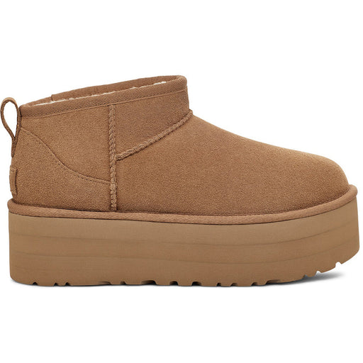 Quarter view Women's UGG Footwear style name Classic Ultra Mini Platform in color Chestnut. Sku: 1135092CHE
