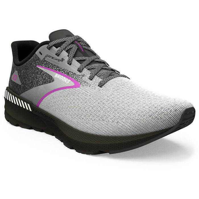 Quarter view Women's Brooks Footwear style name Launch Gts 10 Medium in color Black/ White/ Violet. Sku: 120399-1B085