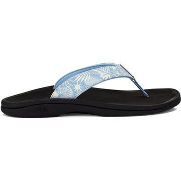 Quarter view Women's Olukai Footwear style name Ohana in color Pale Blue/Black. Sku: 20110-7X40