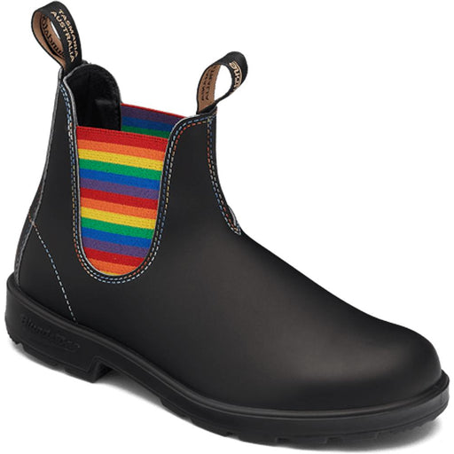 Quarter view Unisex Blundstone Footwear style name Original 500 in color Black/ Rainbow. Sku: 2105-BLKRAINBOW