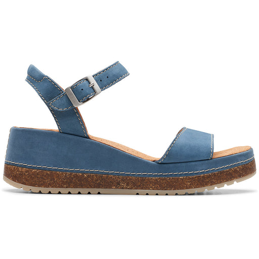 Quarter view Women's Clarks Footwear style name Kassanda Lily in color Blue Nubuck. Sku: 26177296