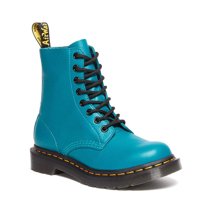 Quarter view Women's Dr. Martens Footwear style name 1460 Pascal Virginia in color Teal Green. Sku: 30689337