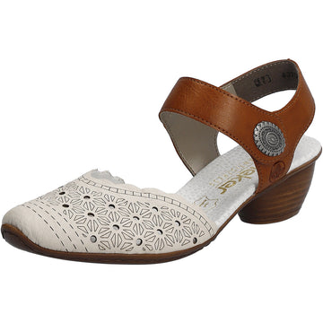 Quarter view Women's Rieker Footwear style name Mirjam 03 in color Crema/Cayenne. Sku: 43703-60