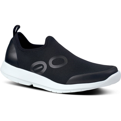 Quarter view Women's Oofos Footwear style name Oomg Sport in color White Blk. Sku: 5075WHTBLK