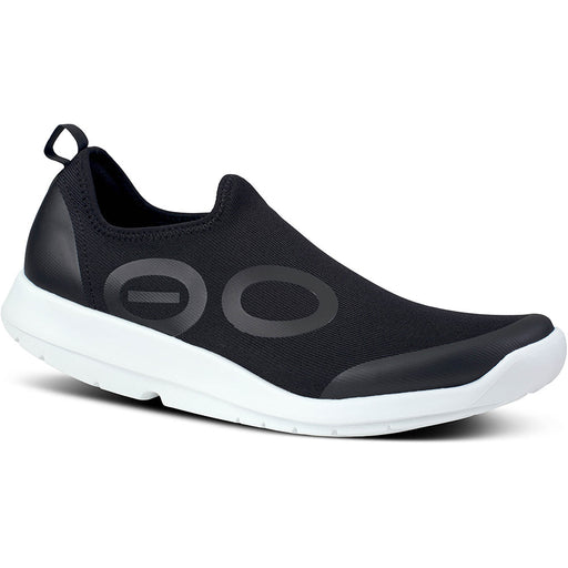 Quarter view Men's Oofos Footwear style name Oomg Sport in color White Blk. Sku: 5085WHTBLK