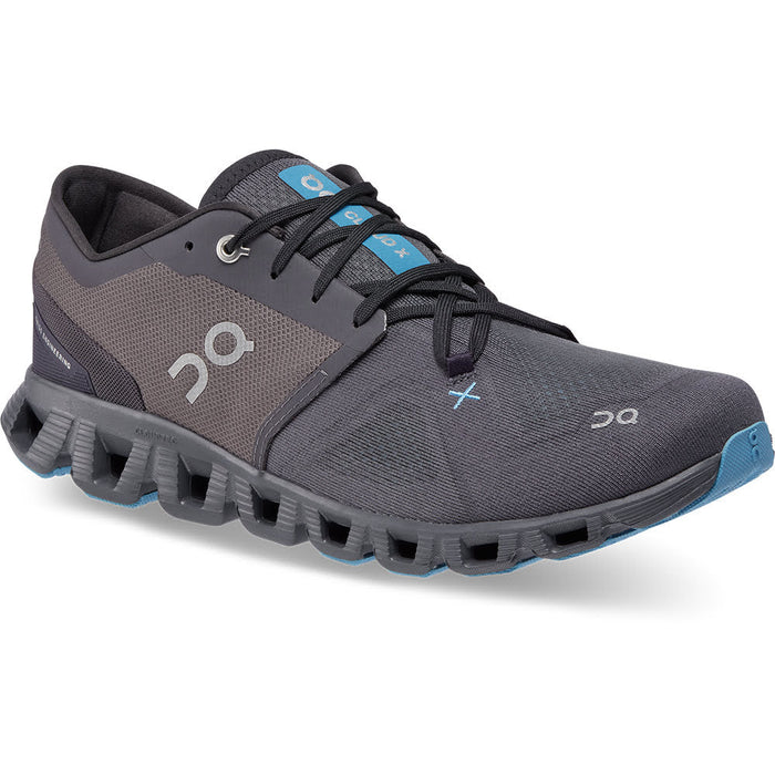 Quarter view Men's On Running Footwear style name Cloud X 3 color Eclipse/ Magnet. Sku: 60-98703