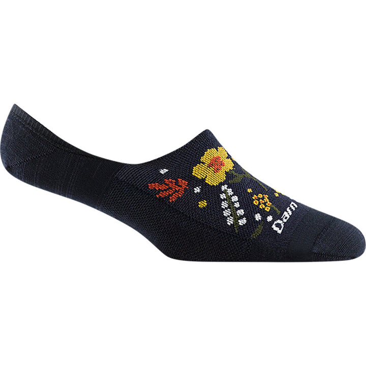 Quarter view Women's Darn Tough Sock style name Topless Garden Party No Show Light color Navy. Sku: 6072-NAVY