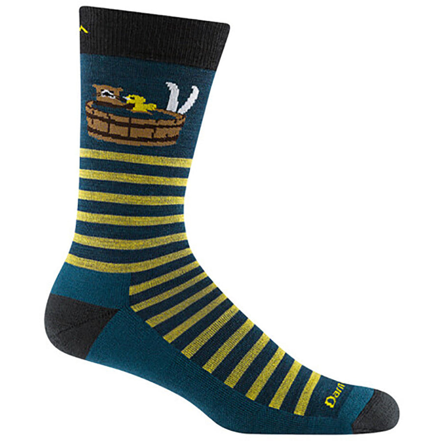 Quarter view Men's Darn Tough Sock style name Wild Life Crelt Cush in color Dark Teal. Sku: 6096-DARKTEAL