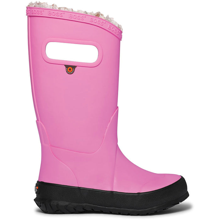 Quarter view Kid's Bogs Footwear style name Rainboot Plush in color Pink. Sku: 72804-650