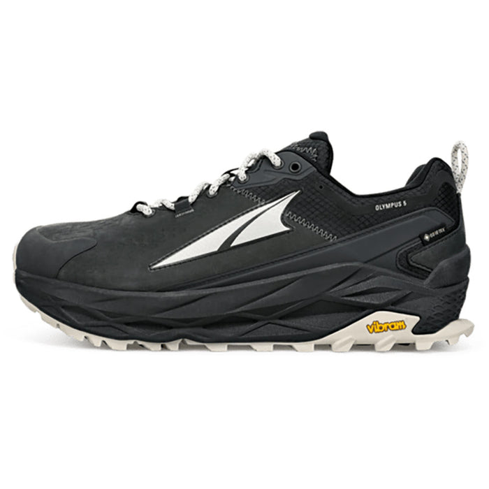 Quarter view Unisex Altra Footwear style name Olympus 5 Hike Low Gore-Tex color Black/ Gray. Sku: AL0A7R6R-000