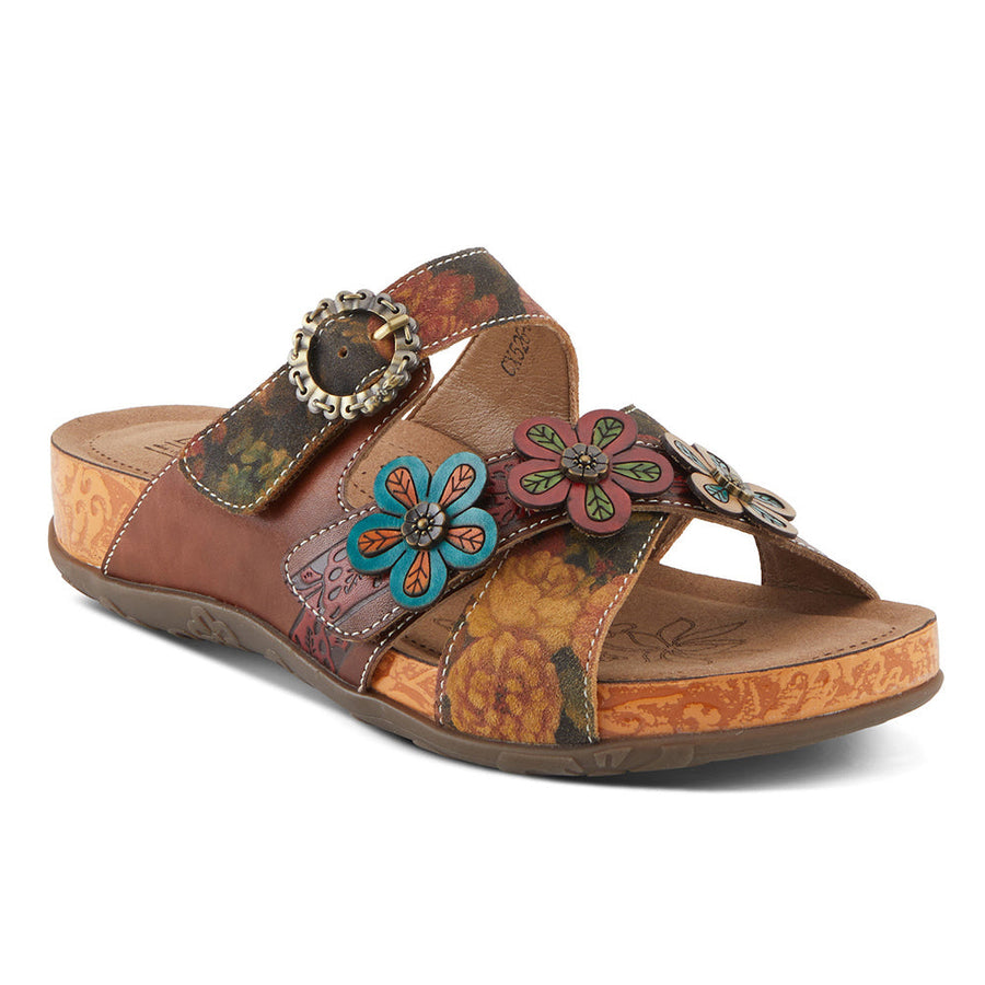 Quarter view Women's L'Artiste Footwear style name Caelana in color Brown Mult. Sku: CAELANA-BRM