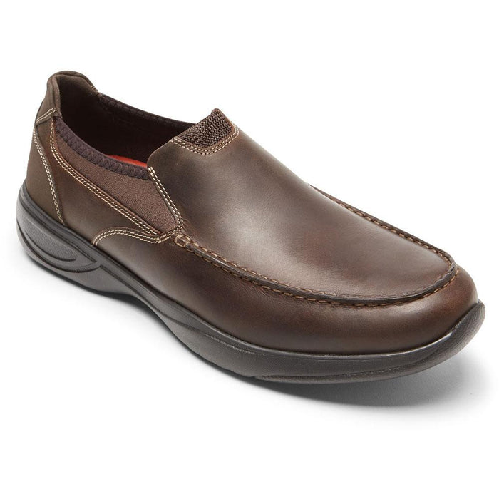 Quarter view Men's Rockport Footwear style name Metro Path Slip-On in color Java Leather. Sku: CI6363