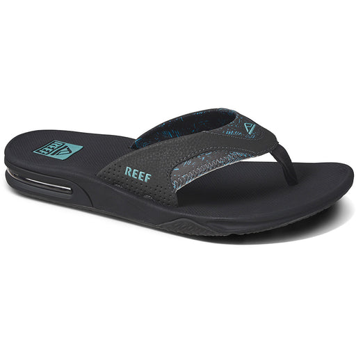 Quarter view Men's Reef Footwear style name Fanning in color Aquifer/Palm. Sku: CJ4075