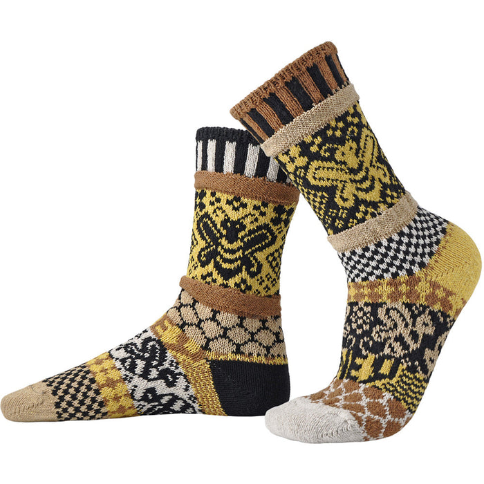 Quarter view Women's Solmate Sock style name Solmate Crew in color Honeybee. Sku: CREW-HON