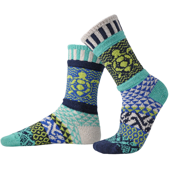 Quarter view Women's Solmate Sock style name Solmate Crew in color Ocean. Sku: CREW-OCE