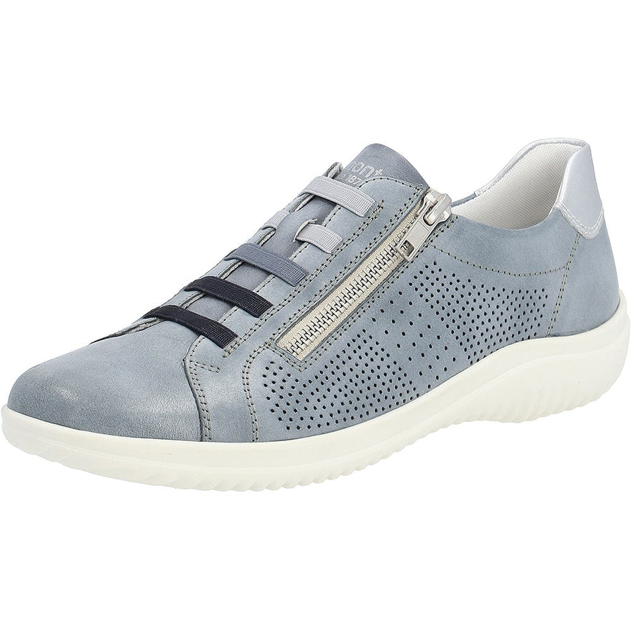 Quarter view Women's Remonte Footwear style name Louann 02?á?á?á?á?á in color Blu/Silver/Blu. Sku: D1E02-14