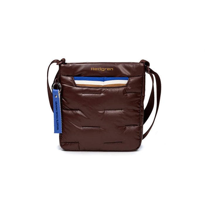 Quarter view Women's Hedgren Hand Bag style name Cushy Crossover color Bitter Chocolate. Sku: HCOCN06-54801