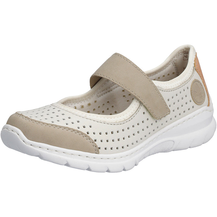 Quarter view Women's Rieker Footwear style name Nikita B5 in color Ginger/Offwhite/Aprikot/Rein. Sku: L32B5-81