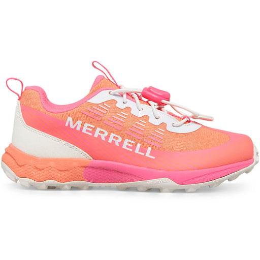 Quarter view Kid's Merrell Kids Footwear style name Agility Peak in color Pink/Orange. Sku: MK167557