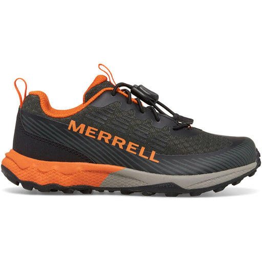 Quarter view Kid's Merrell Kids Footwear style name Agility Peak in color Olive/Black/Orange. Sku: MK267556