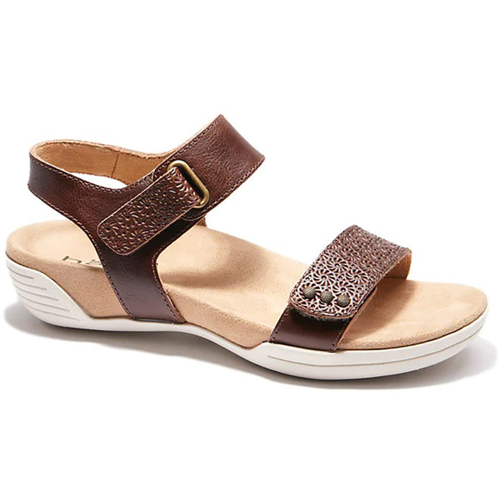 Quarter view Women's Halsa Footwear style name Dominica Wide in color Dark Brown. Sku: SEH02526W-24