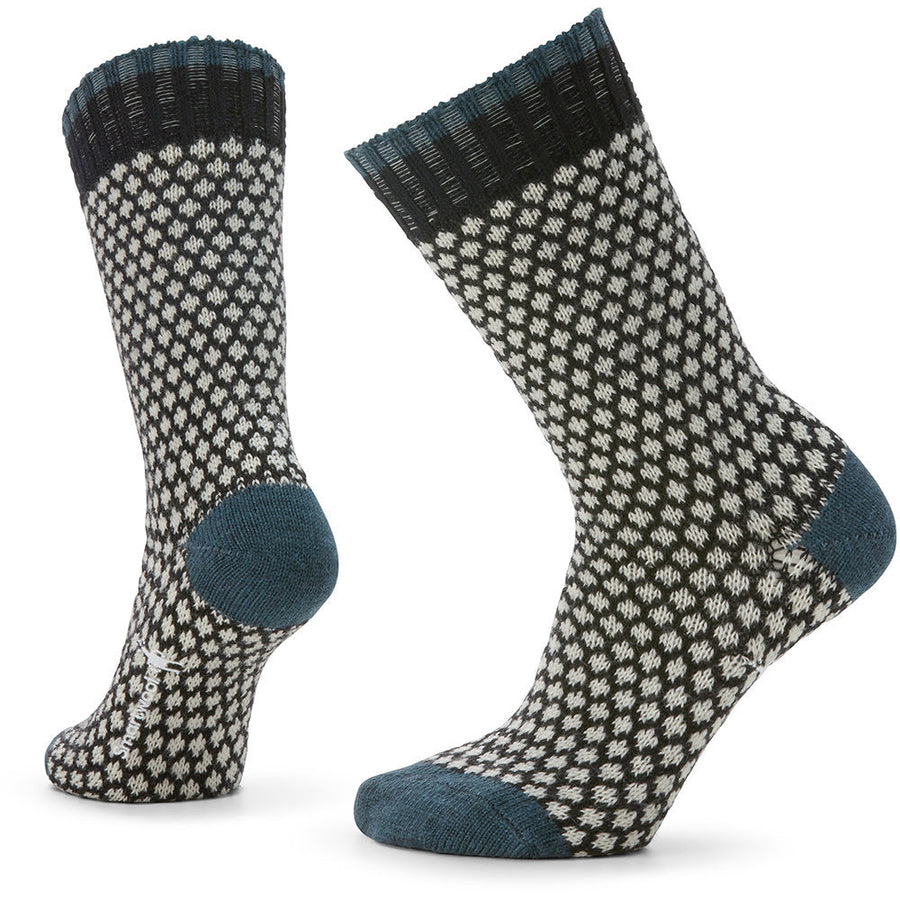 Quarter view Women's Smartwool Sock style name Popcorn Polka Dot Crew in color Black. Sku: SW001845001