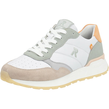 Quarter view Women's Rieker Footwear style name Xena 08 in color Lightrose/Weiss/Lilac/Palecyan. Sku: W0608-80