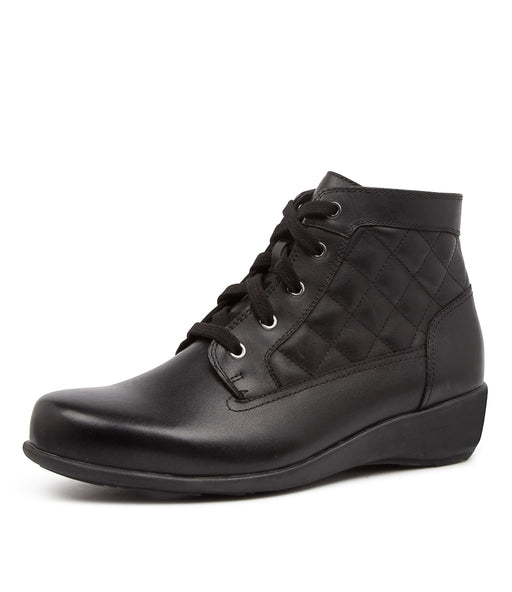 Quarter turned view Women's Ziera Footwear style name Suri in Black Leather. Sku: ZR10047BLALE