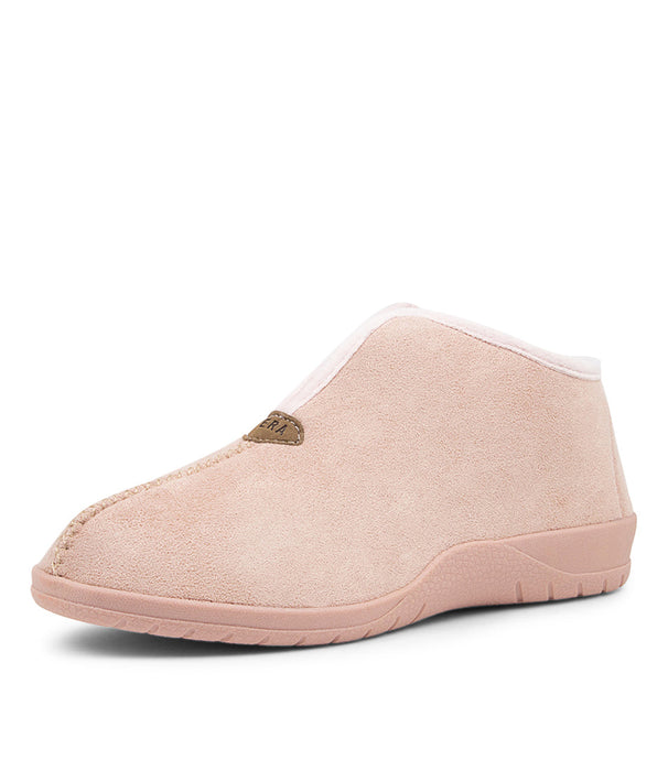 Women's Shoe, Brand Ziera Cuddles in Wide in Pale Pink Microsuede shoe image quarter turned
