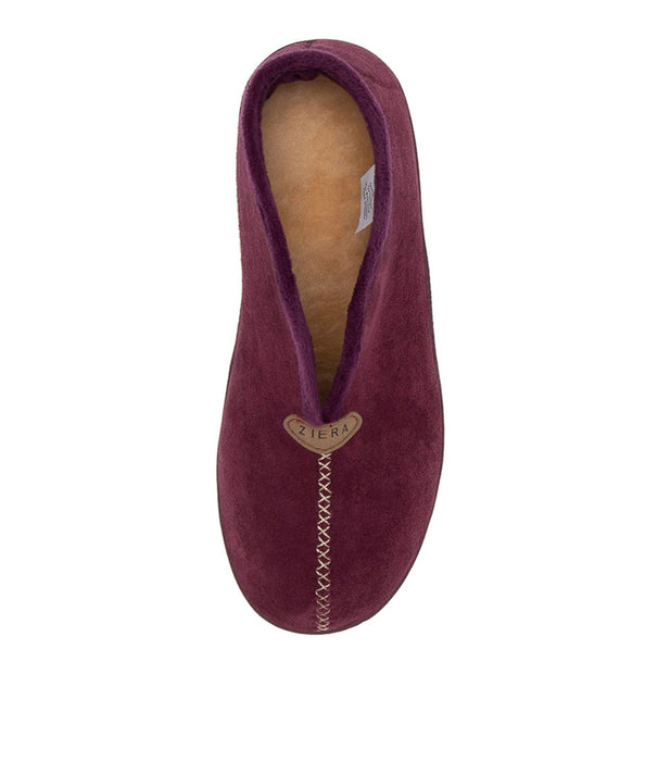 Women's Shoe, Brand Ziera in Mulberry/ Berry Microsuede shoe image top view