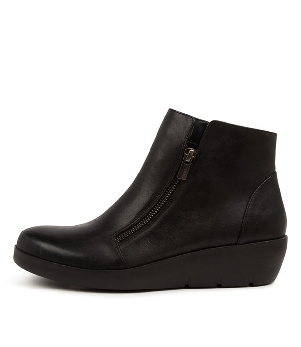 Side view Women's Ziera Footwear style name Bertha in Black Leather. Sku: ZR10239BLALE