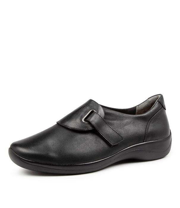 Quarter view Women's Ziera Footwear style name Jimmy in Black Leather. Sku: ZR10251BLALE